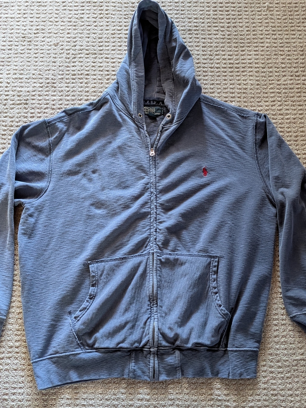 Polo by Ralph Lauren Slate Blue Zip-Up Hoodie with Red Pony....Mens XXL